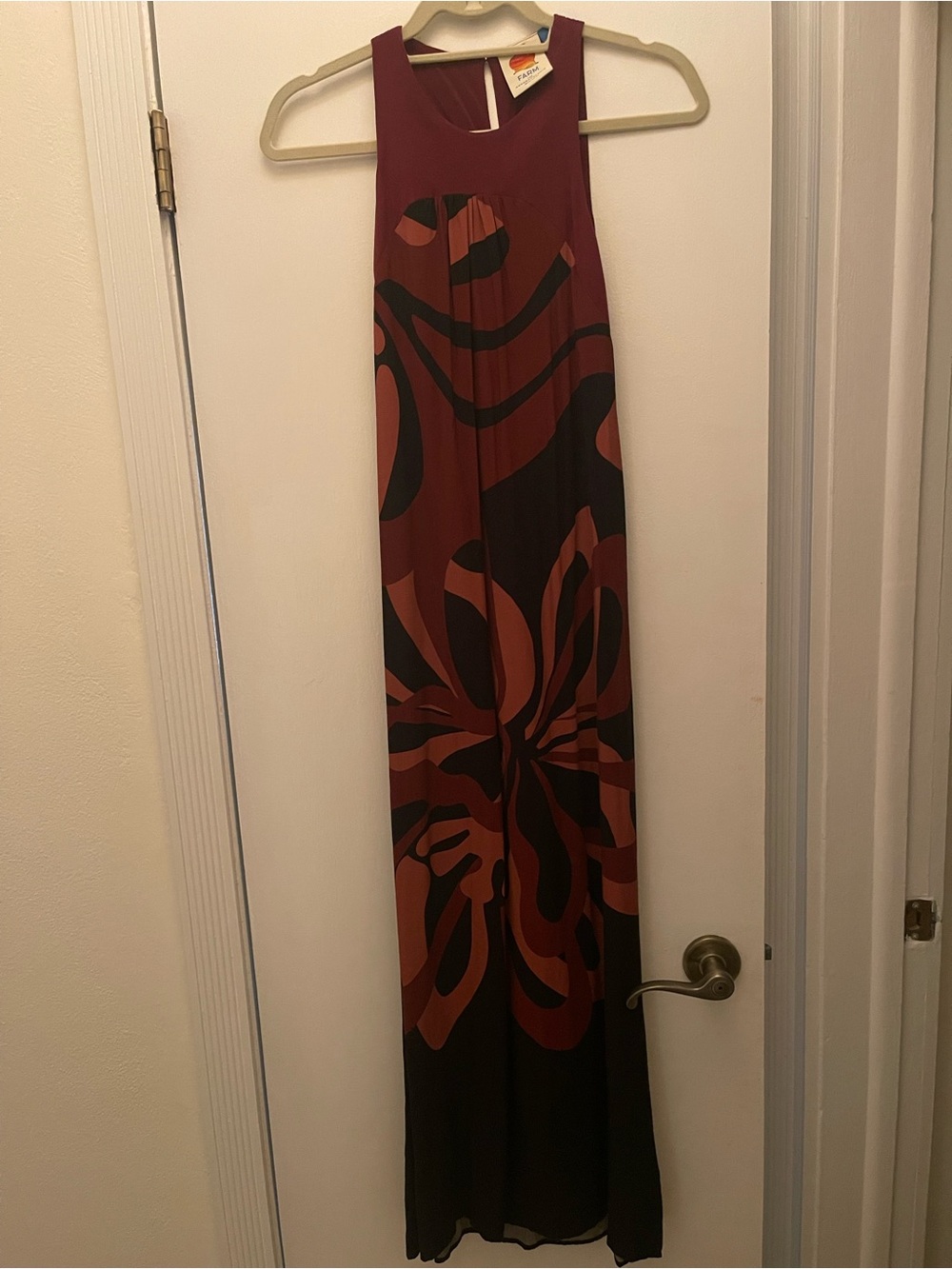 FARM Rio Burgundy and Black Floral Maxi Dress